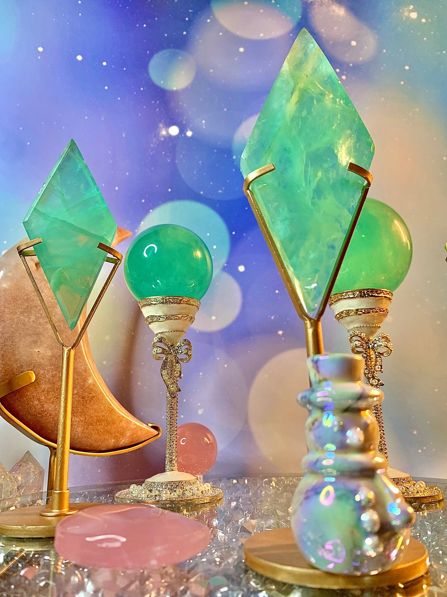 Baja Blast Fluorite Diamond on Stand