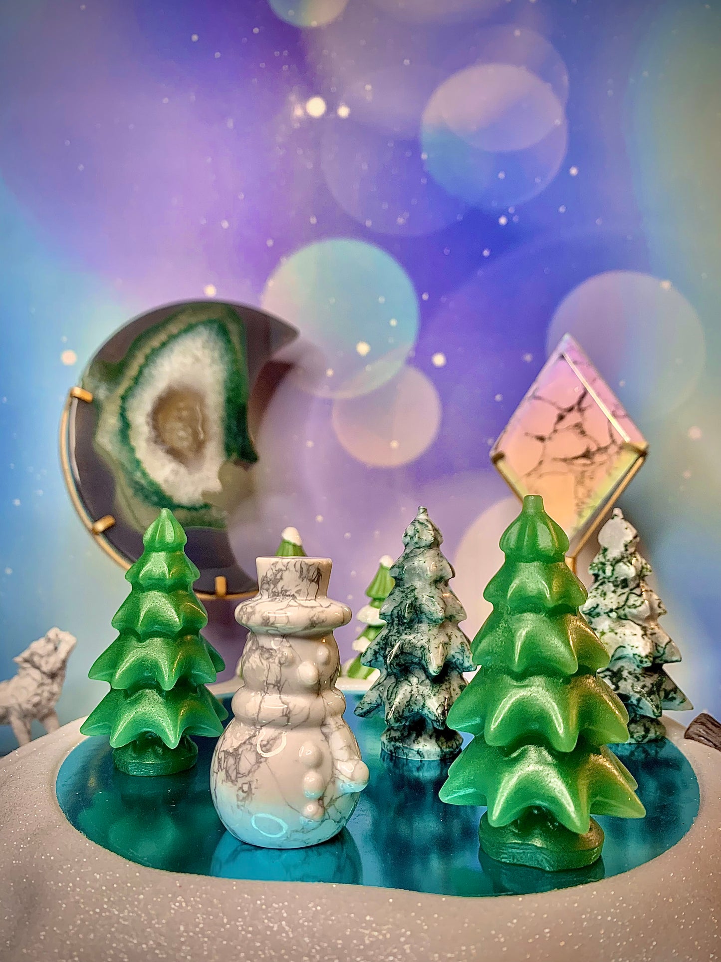 Green Moss Agate Snowy Pine 🌲 Tree