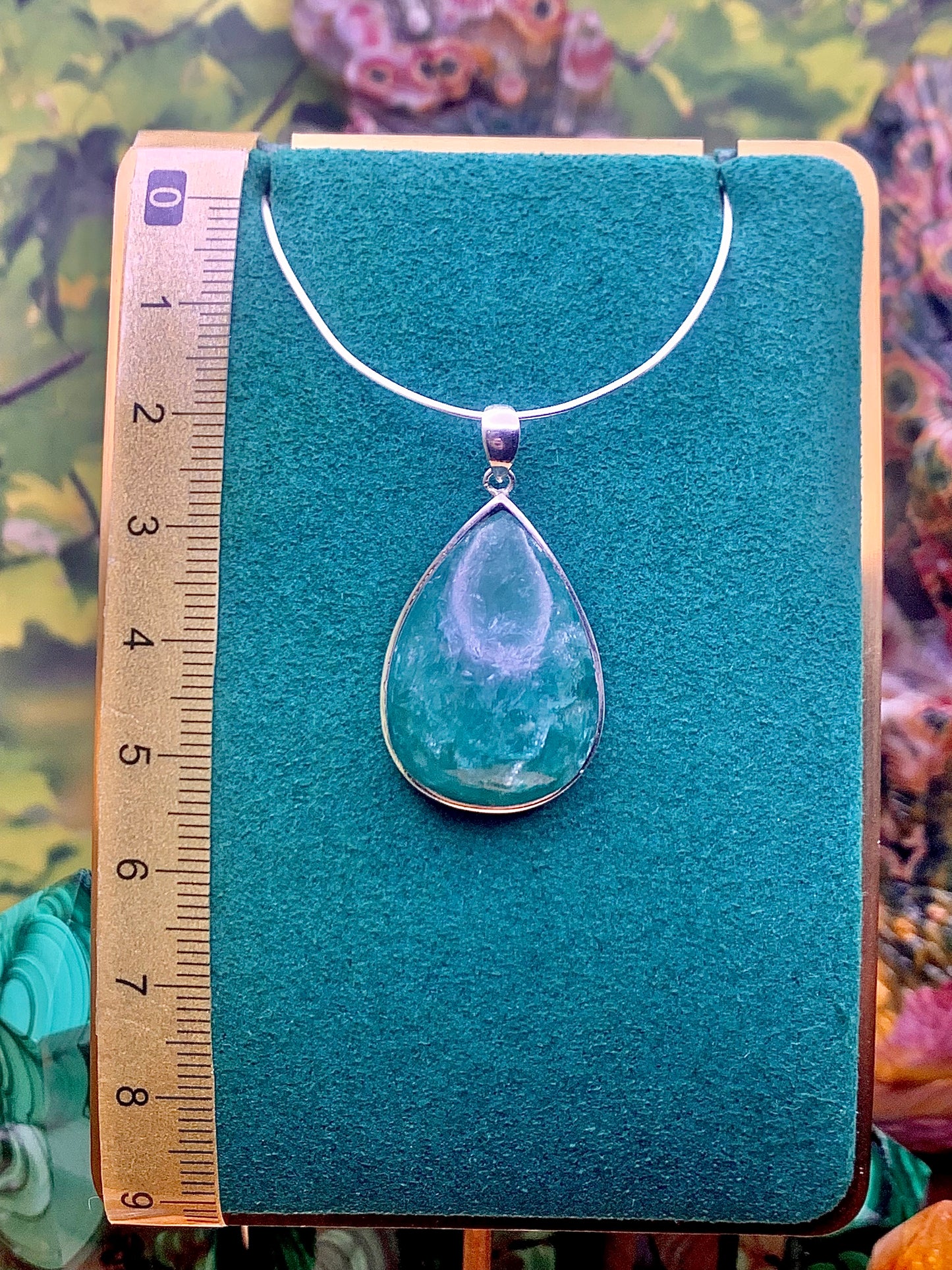 Green Muscovite Teardrop Cabochon Pendant set in Sterling Silver