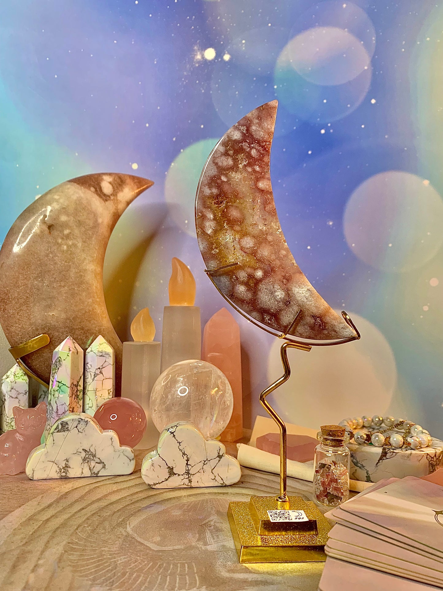 Pink Amethyst Crescent 🌙 Moon on Stand