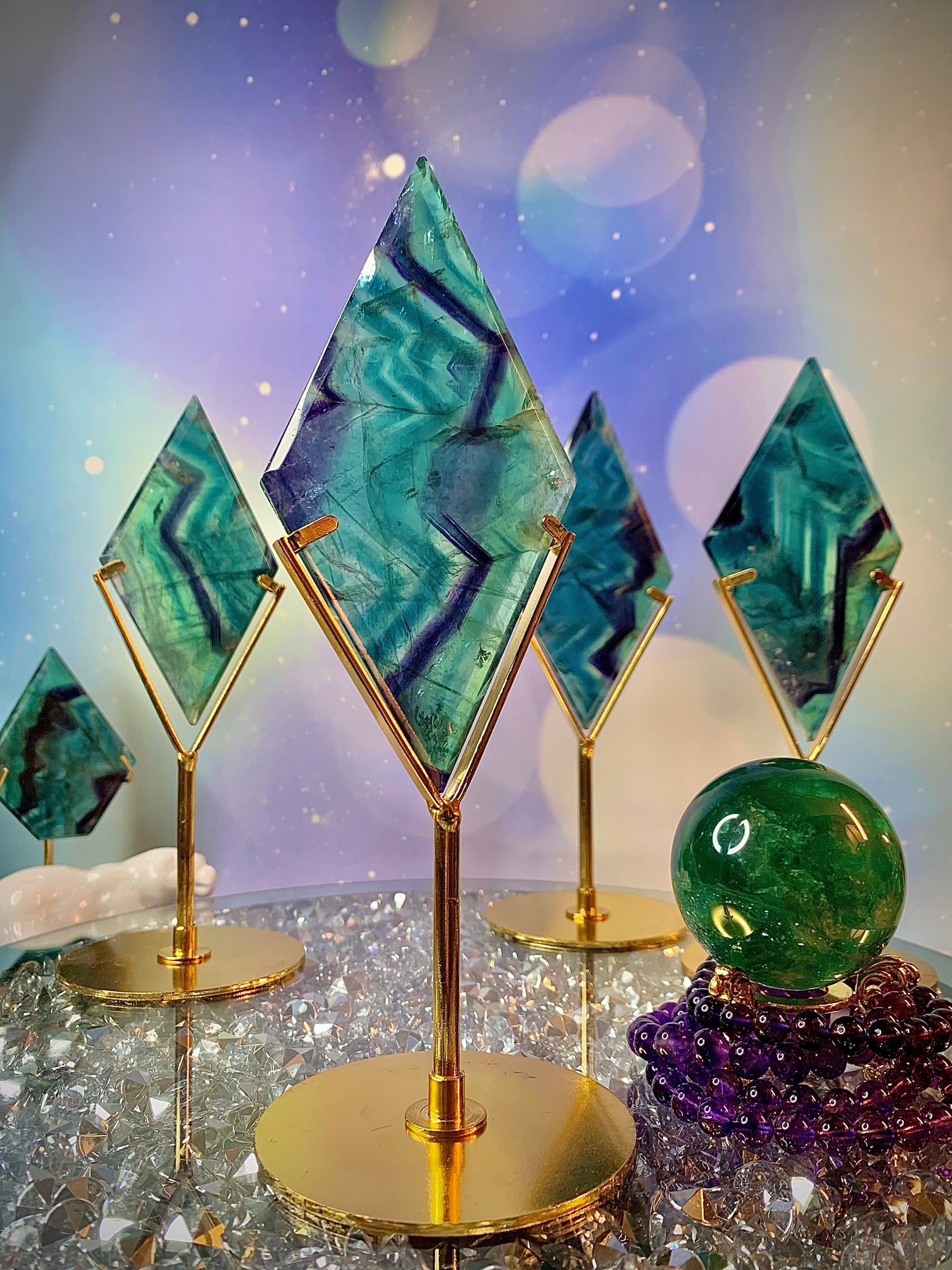 Rainbow Fluorite Diamond ♦️ on Stand