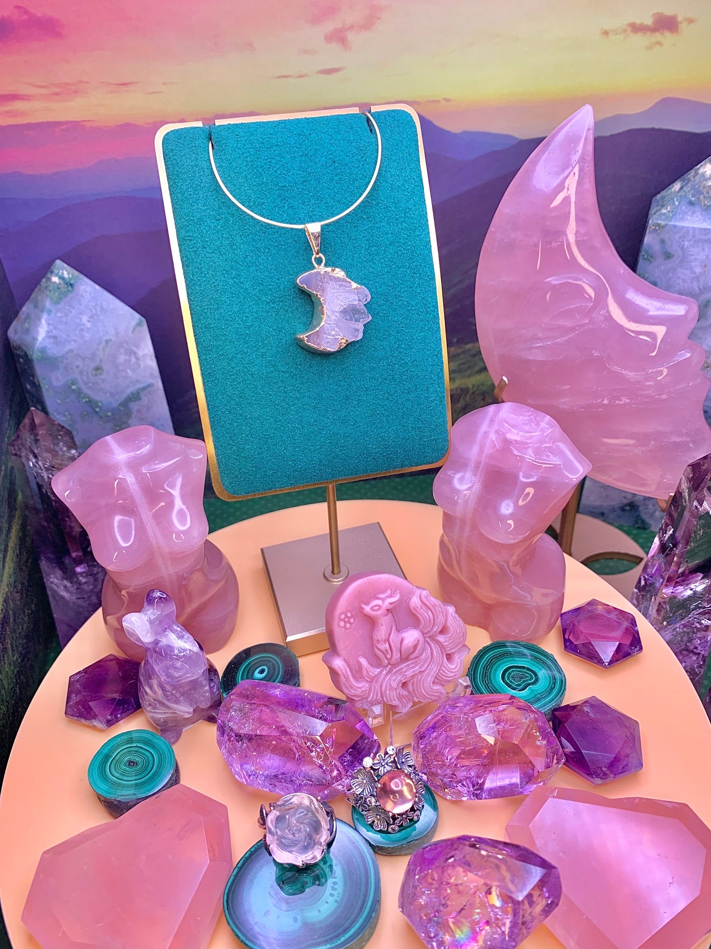 Amethyst Druzy Crescent Moon Pendant (Gold)