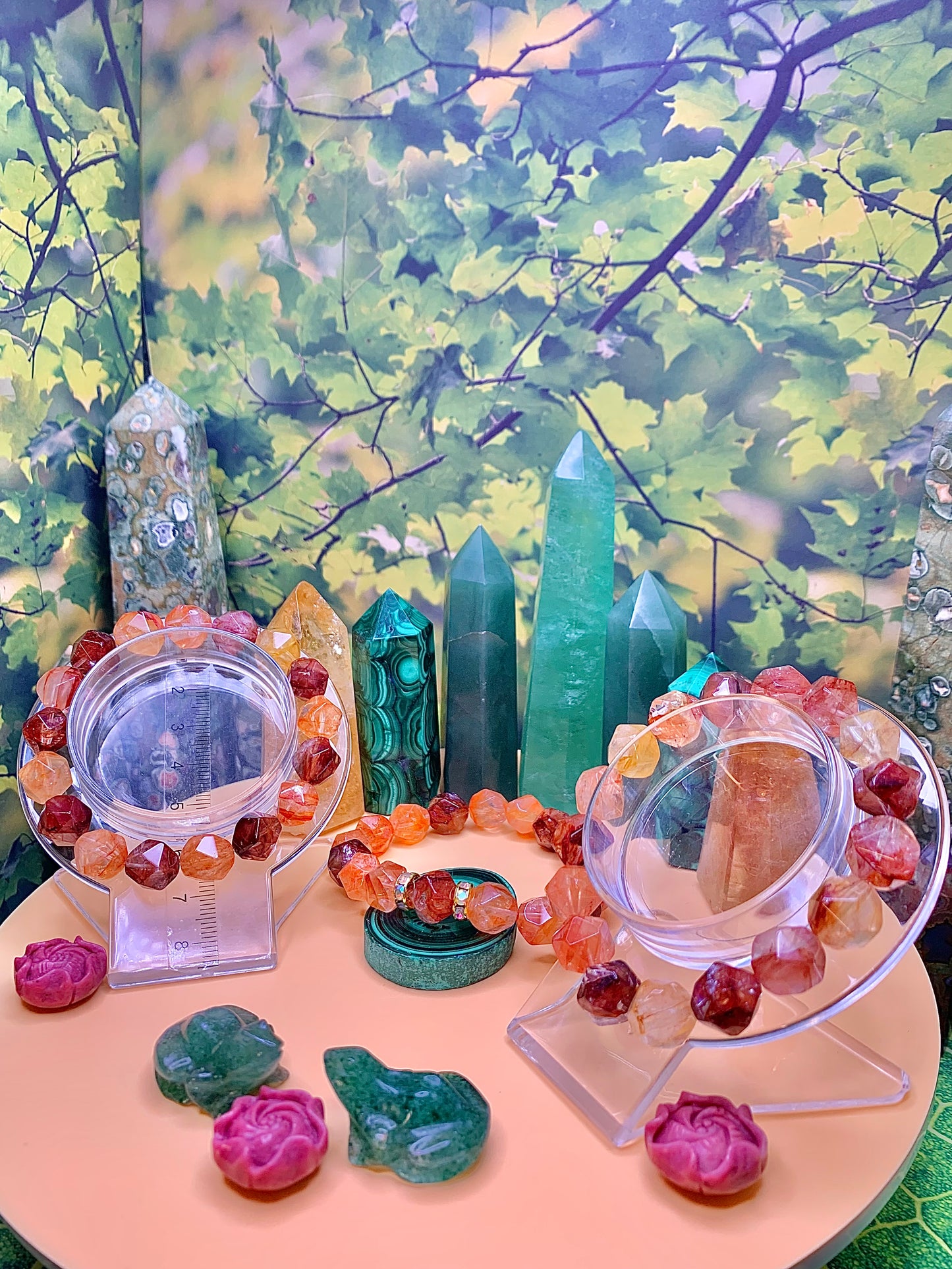 Faceted Fire 🔥 Quartz Bracelet 11mm with Gold Rhinestone Spacers