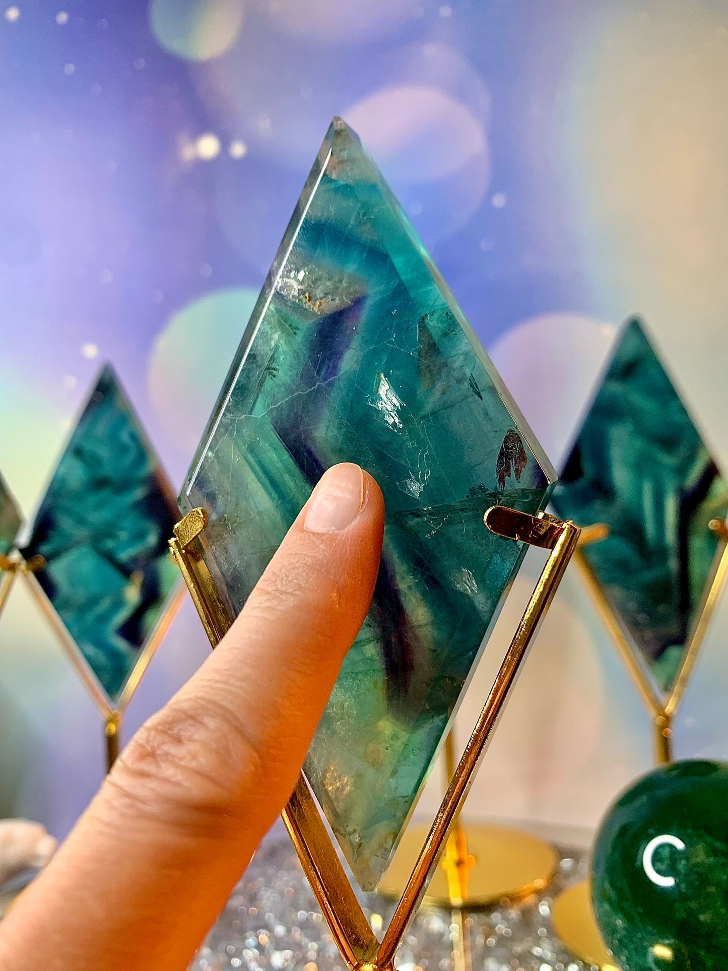 Rainbow Fluorite Diamond ♦️ on Stand