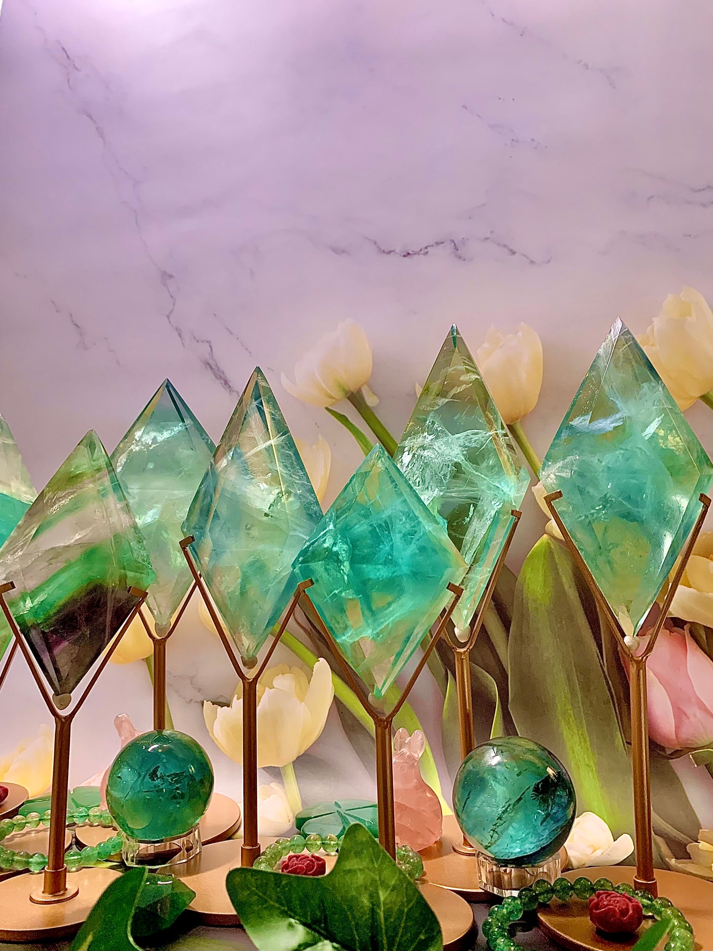 Green Fluorite Diamond 💎 on Stand