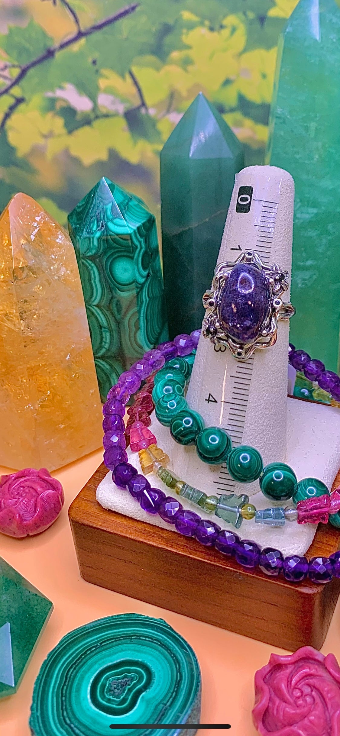 Iolite with Confetti Sunstone Ring in Sterling Silver (Vintage Style)