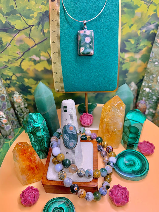 8th Vein Ocean 🌊 Jasper Pendant and Ring Gift Set