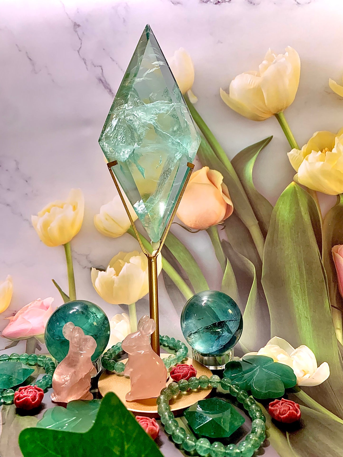 Green Fluorite Diamond 💎 on Stand