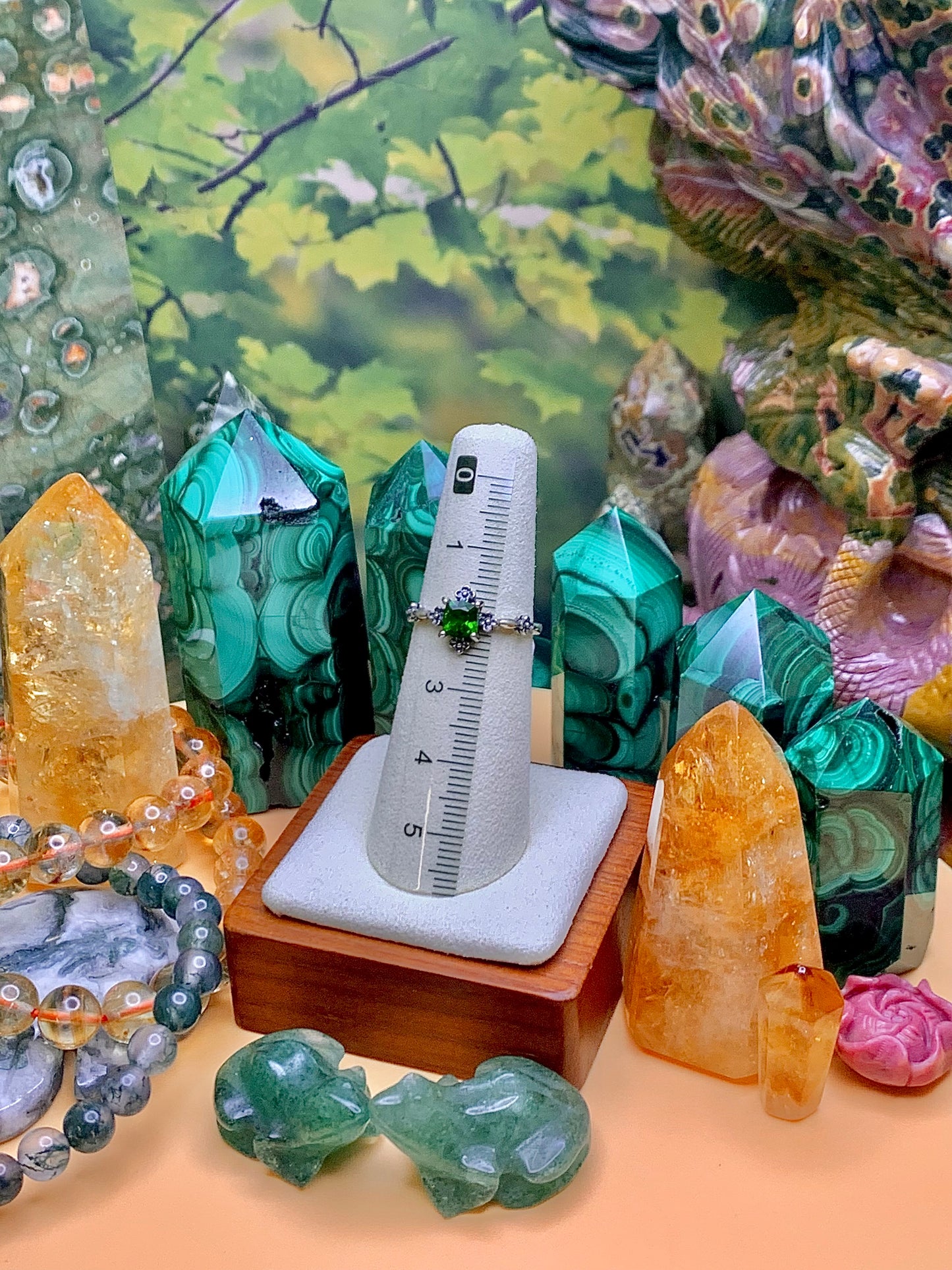 Chrome Diopside Square Cut Ring with Filigree Vintage Design