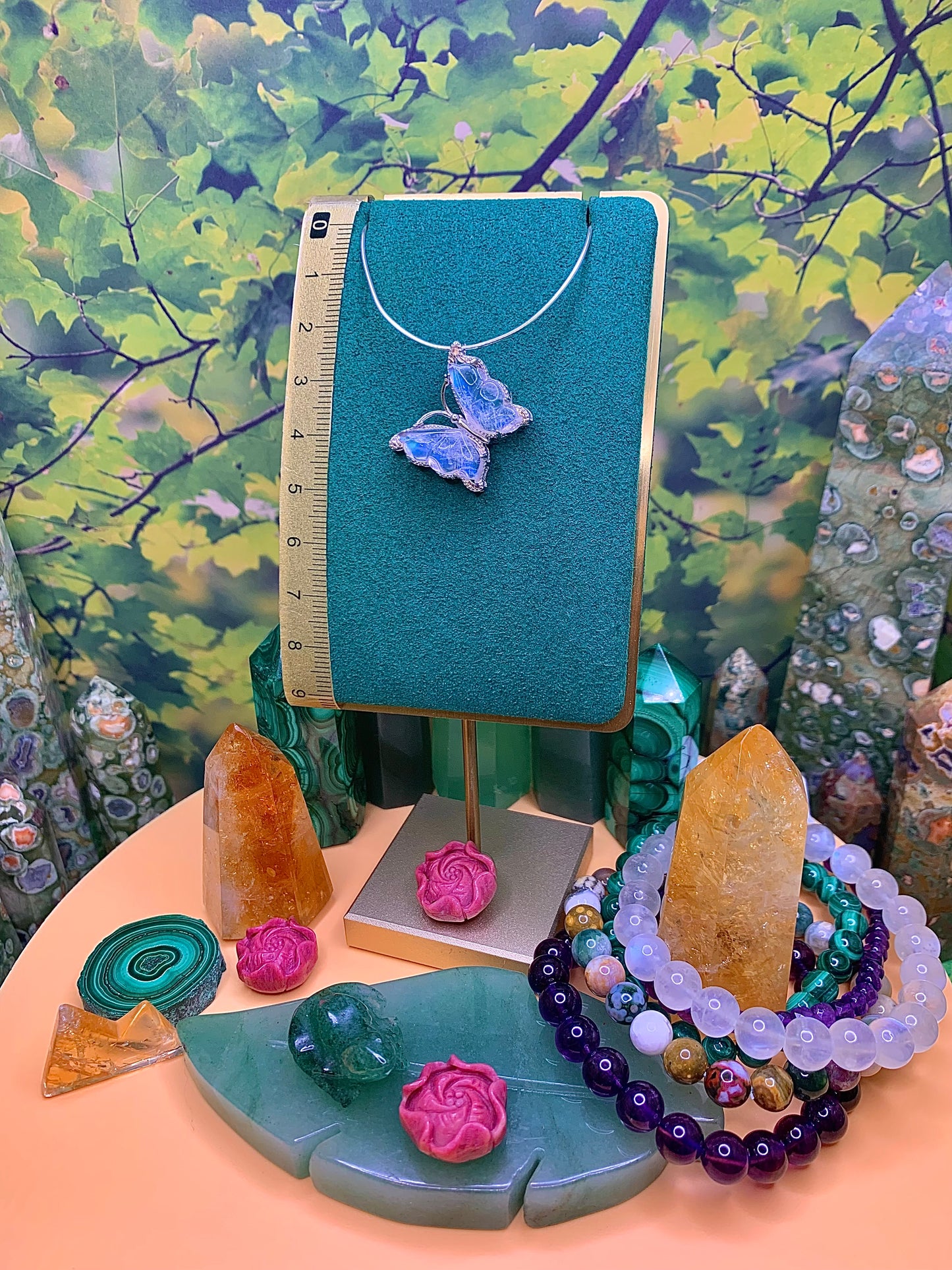 Blue Flash MoonStone Butterfly 🦋 Pendant in Sterling Silver