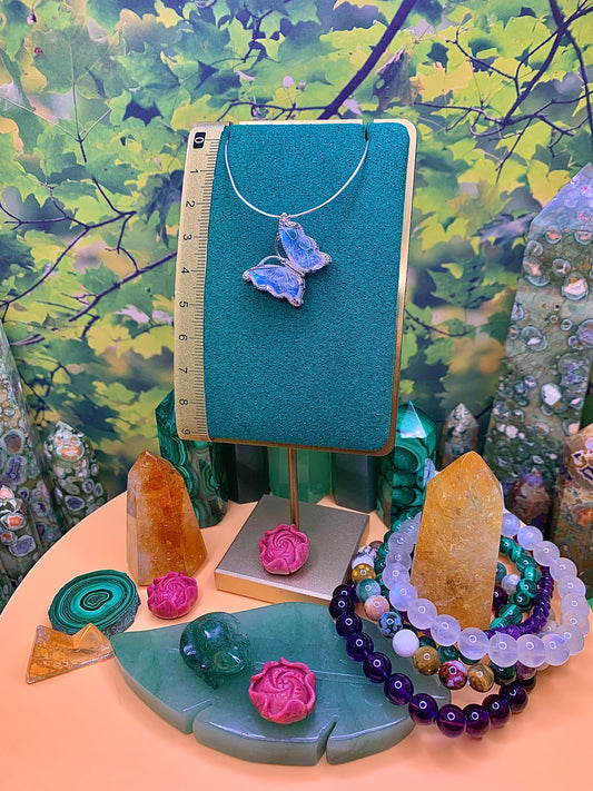 Blue Flash MoonStone Butterfly 🦋 Pendant in Sterling Silver