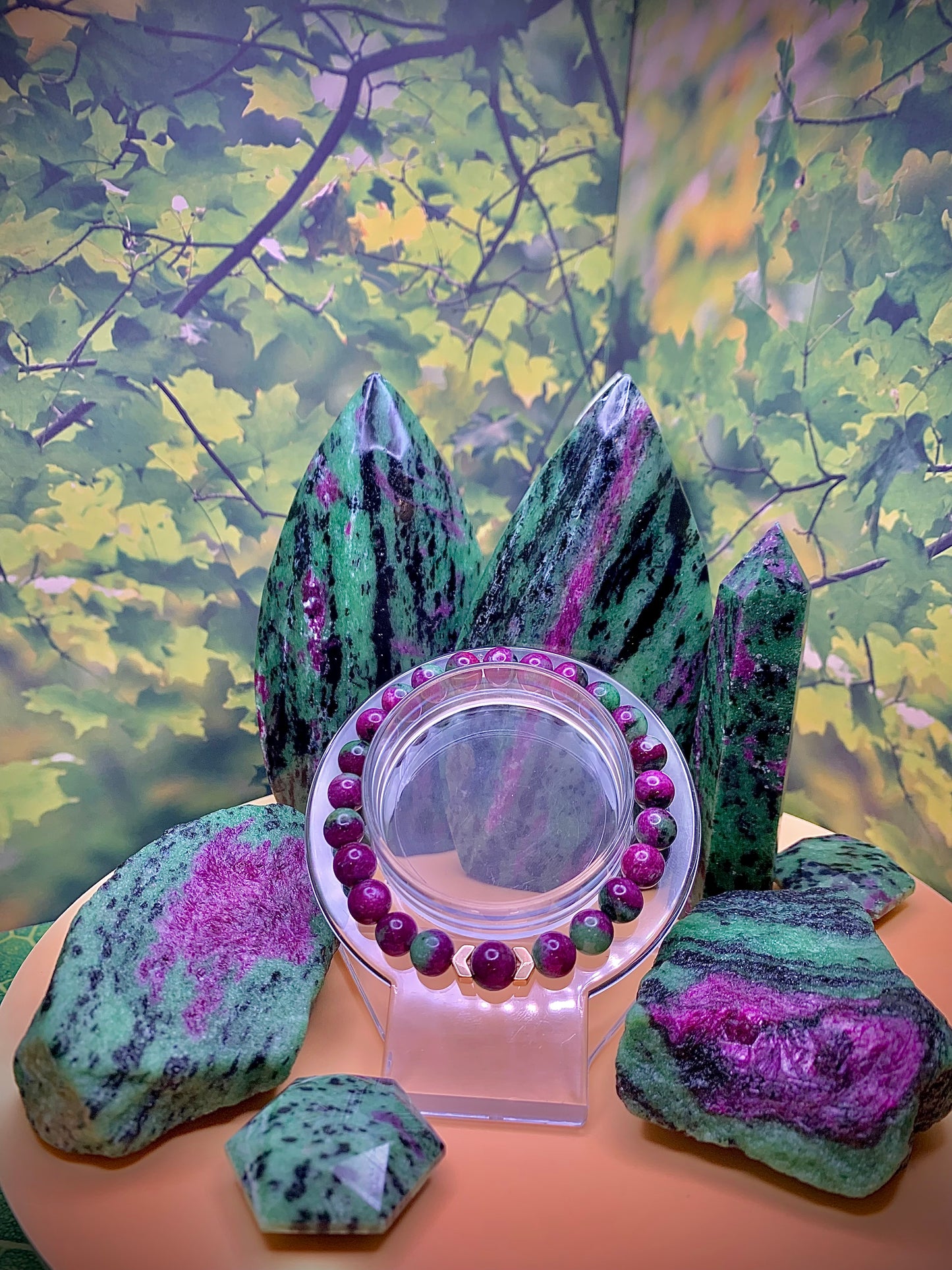 Ruby Zoisite Round Bead Bracelet 7.5 *HQ*