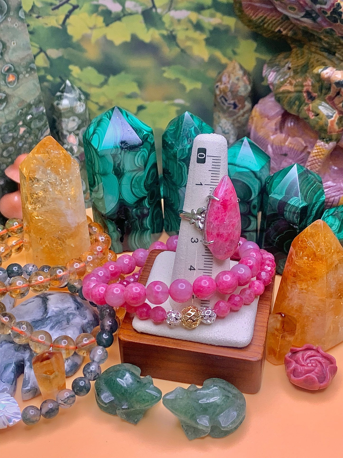 Sakura Rain Rhodonite Teardrop Cabochon Ring set in Sterling Silver