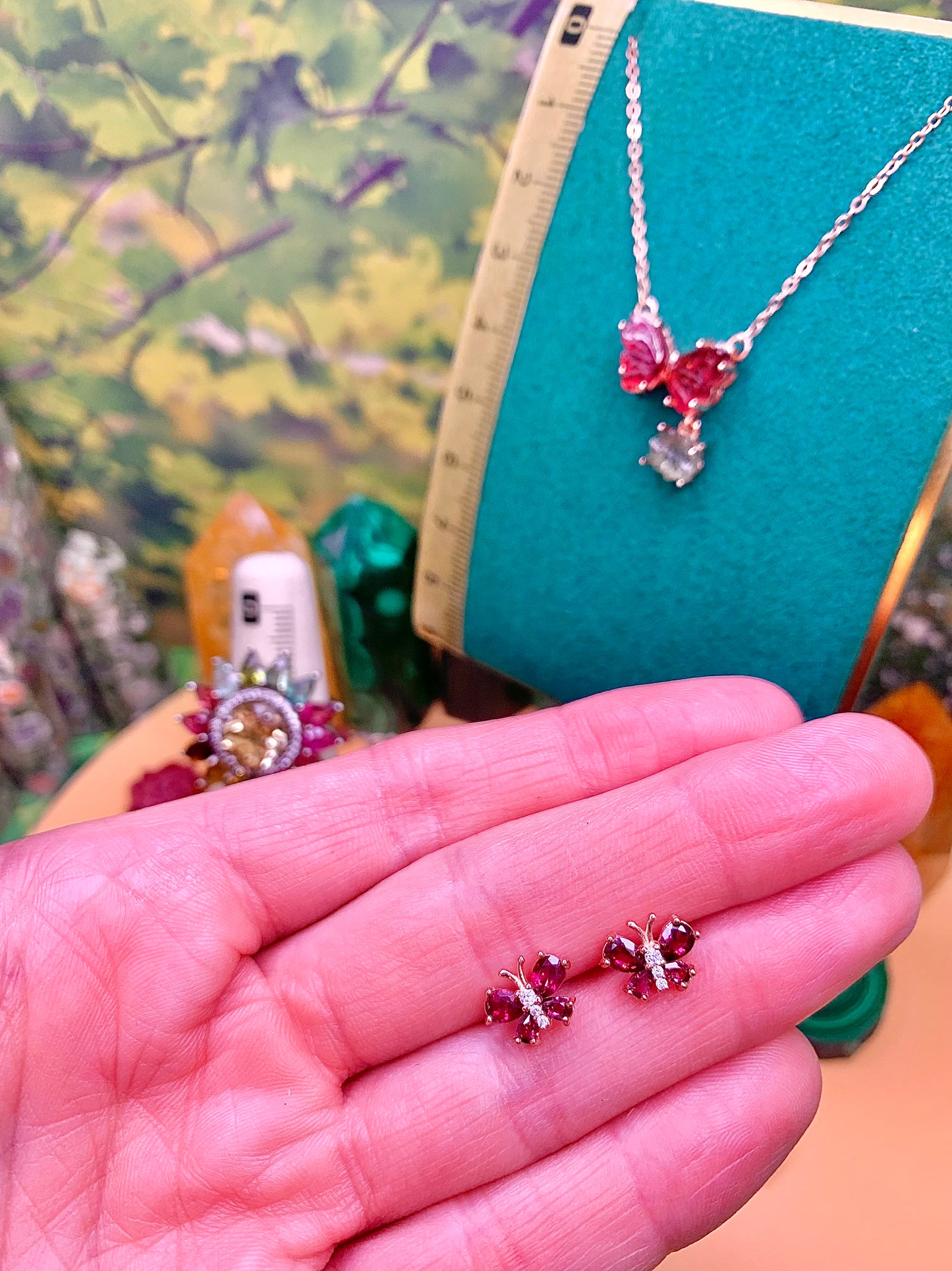 Purple Garnet Butterfly 🦋 Stud Earrings with Rose Gold Plating
