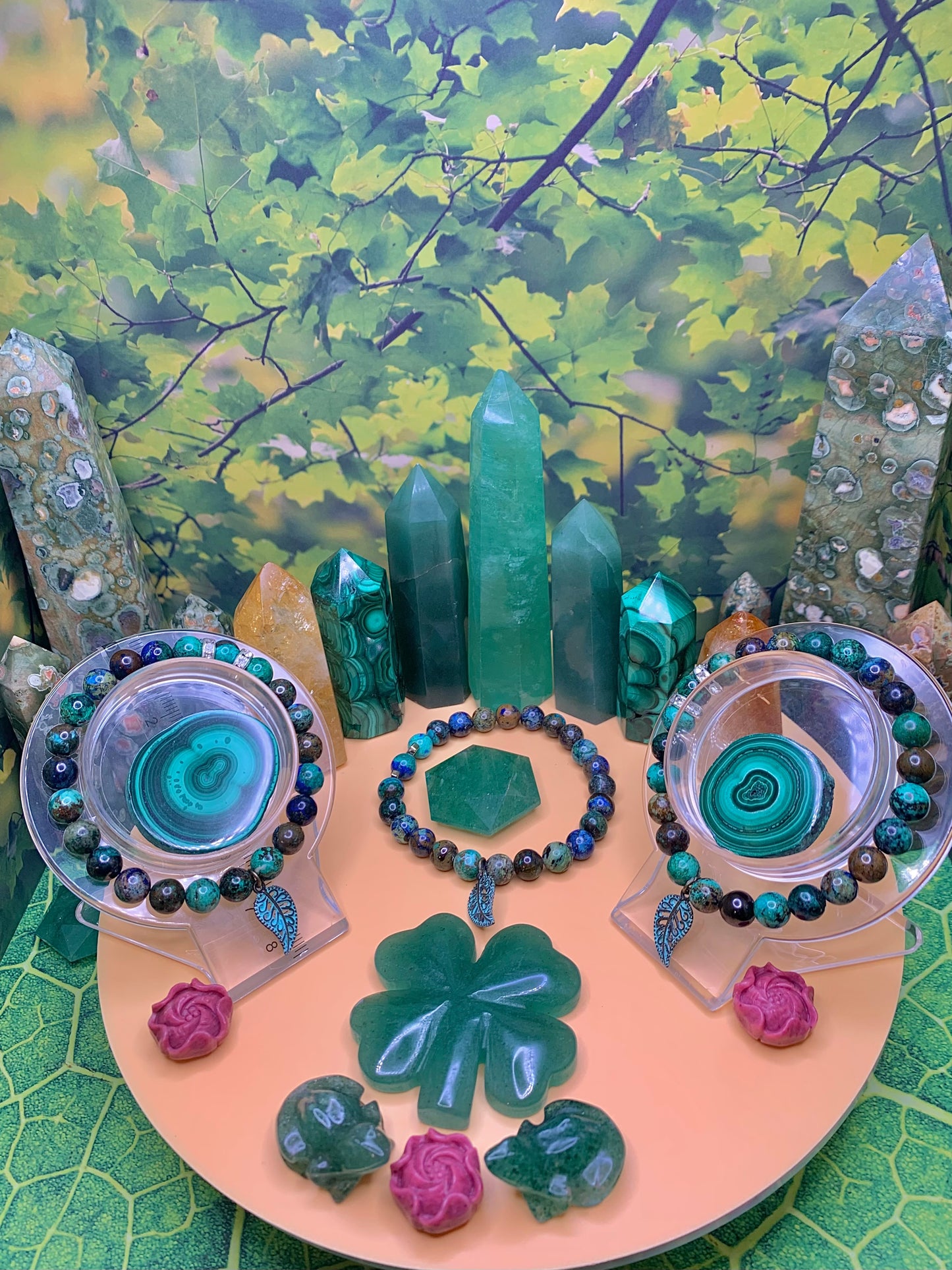 Azurite, Malachite & Chrysocolla Round Bead Bracelet 8-9mm