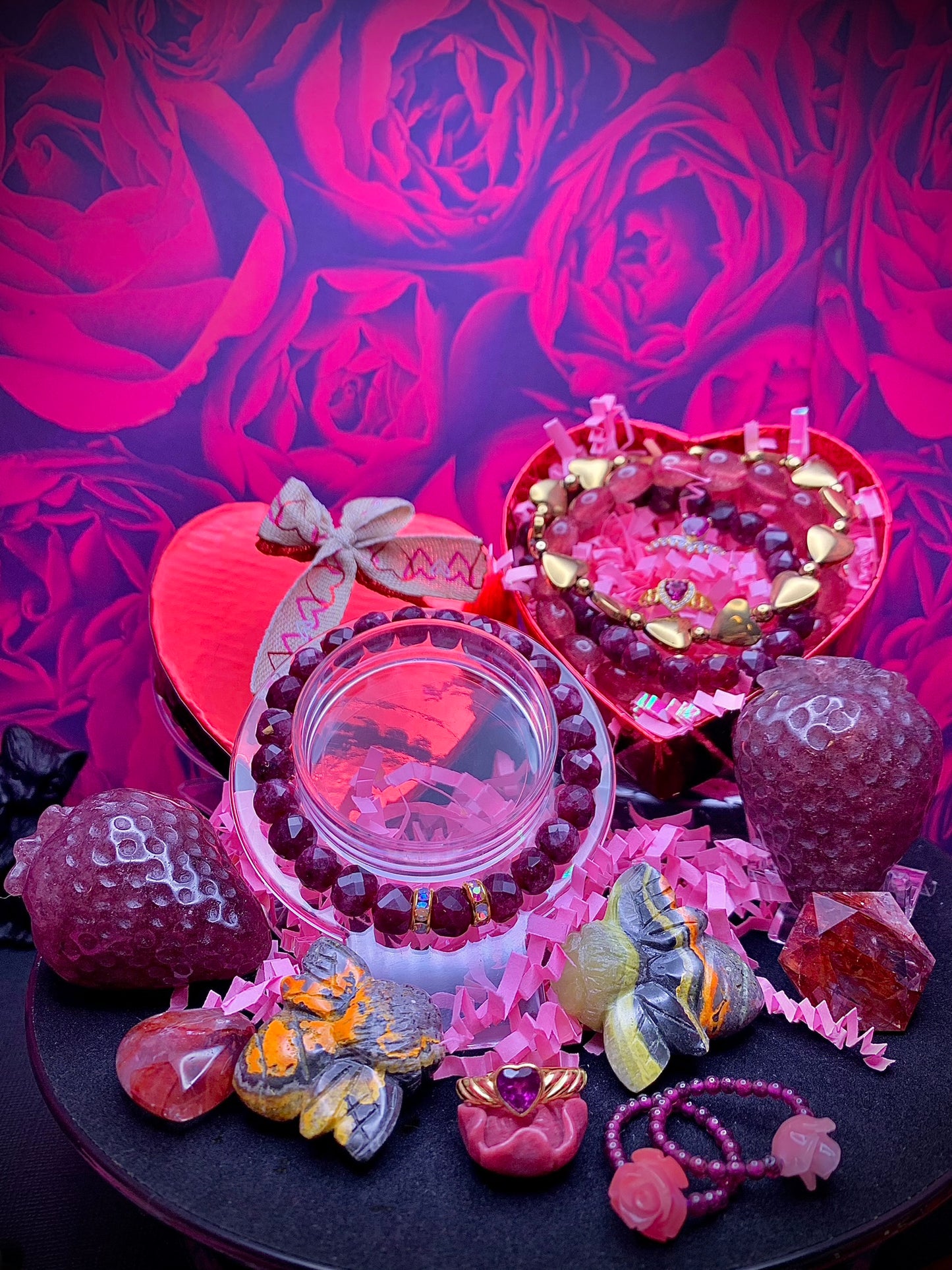 Garnet Faceted Cube Bracelet 8-9mm with Rhinestone Spacer Accents