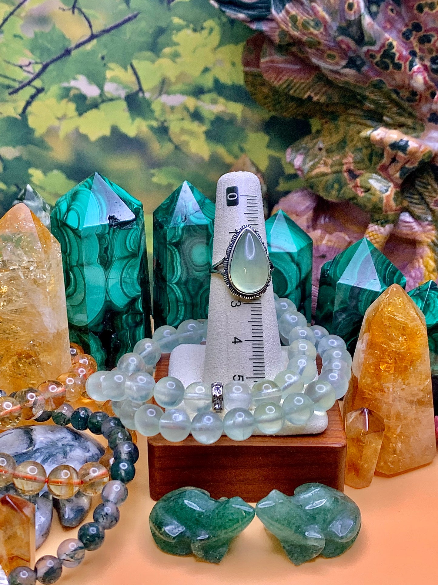 Prehnite Tear Drop Ring in Sterling Silver