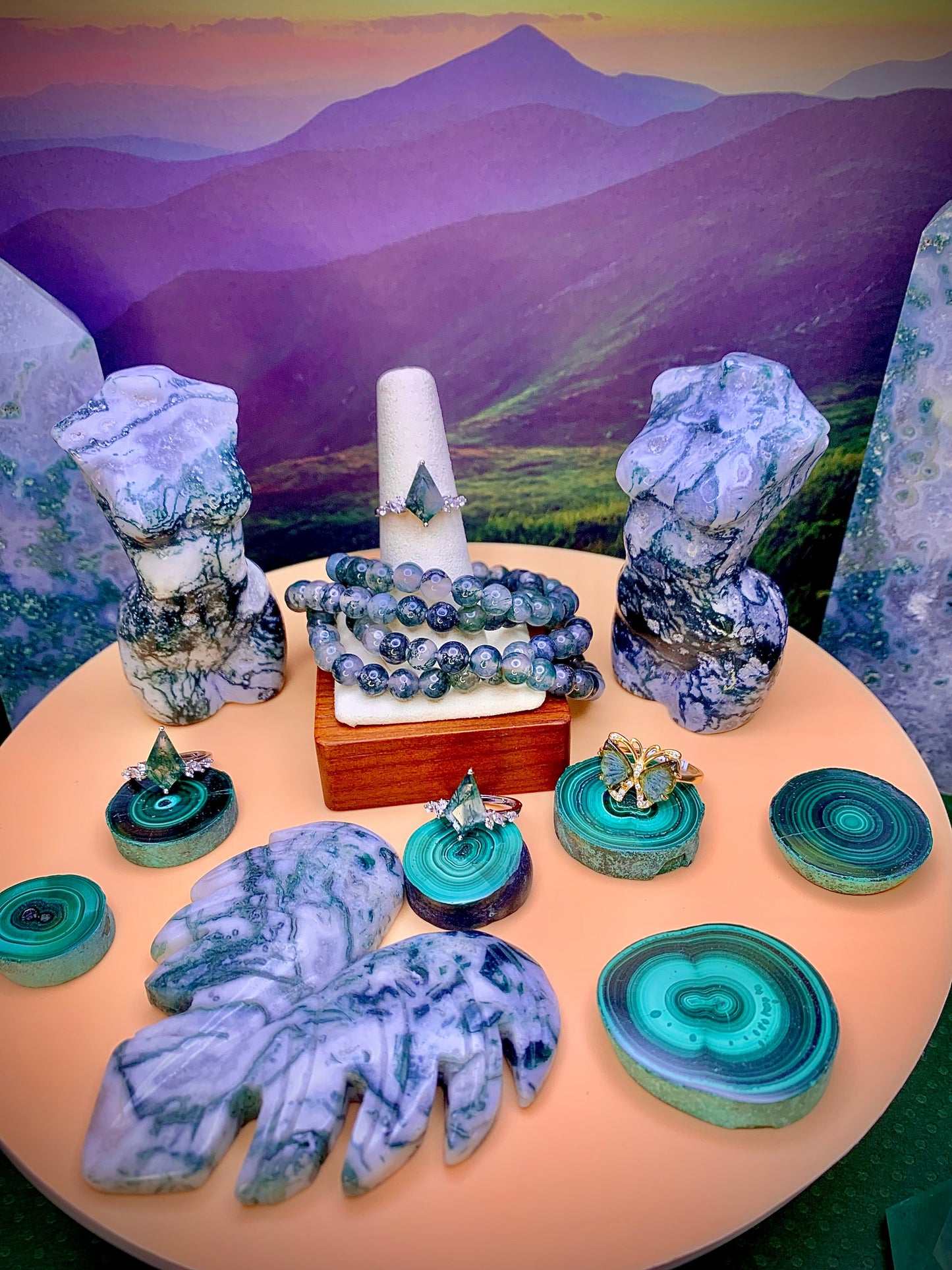 Moss Agate Round Bead Bracelet 6.5mm