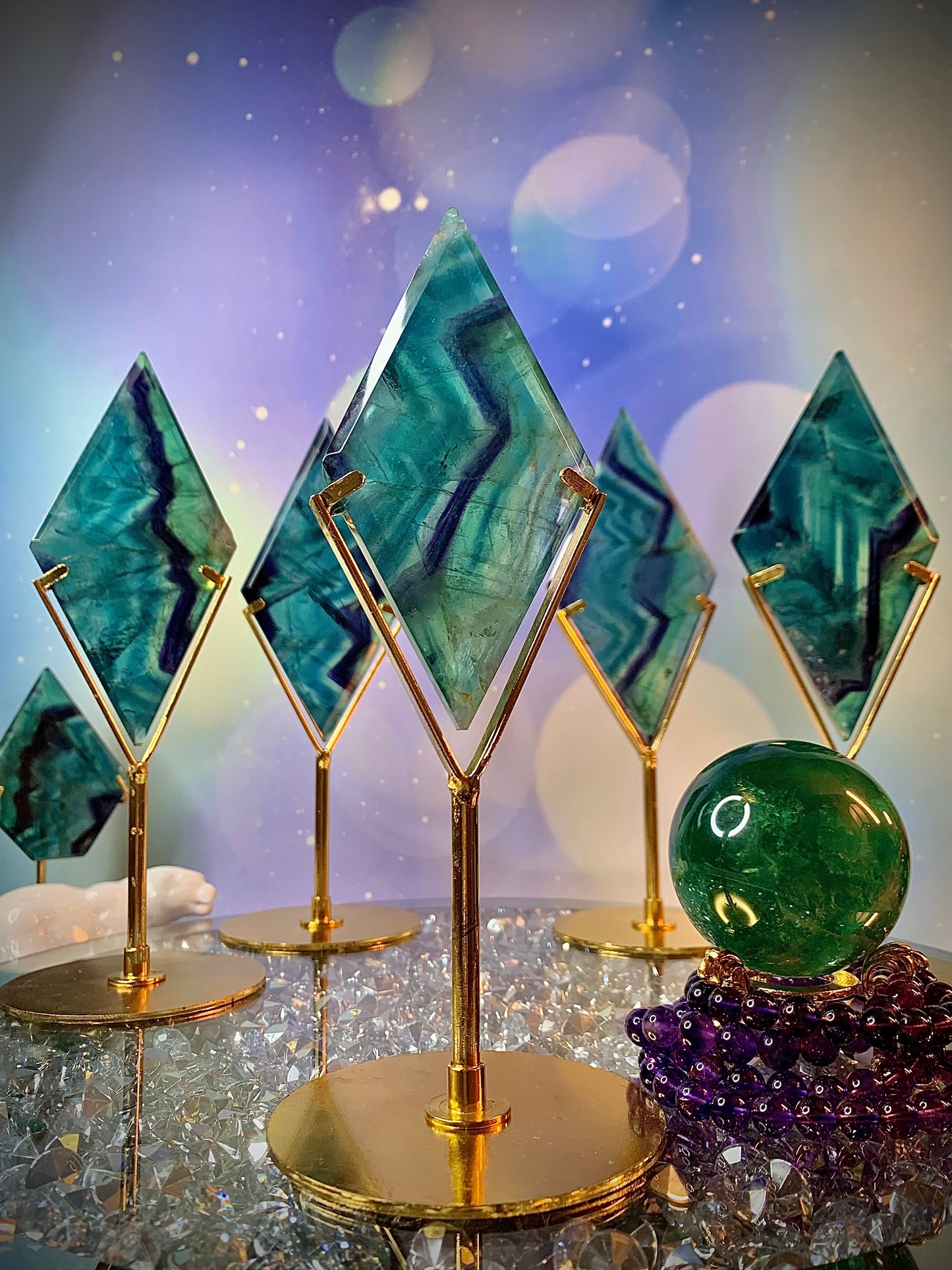 Rainbow Fluorite Diamond ♦️ on Stand