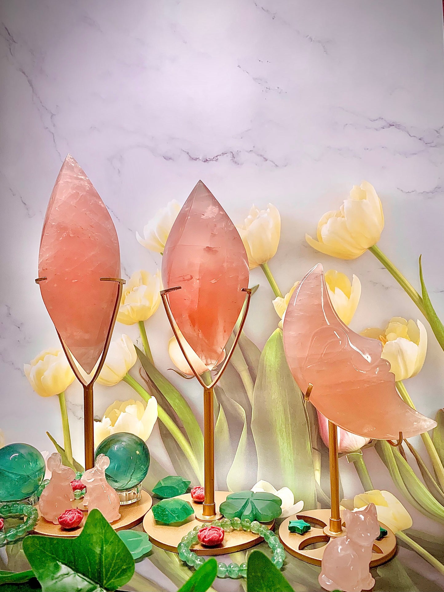 Flamingo 🦩 Pink HQ* Rose Quartz Double Tip Flame 🔥 on Stand (Smaller)