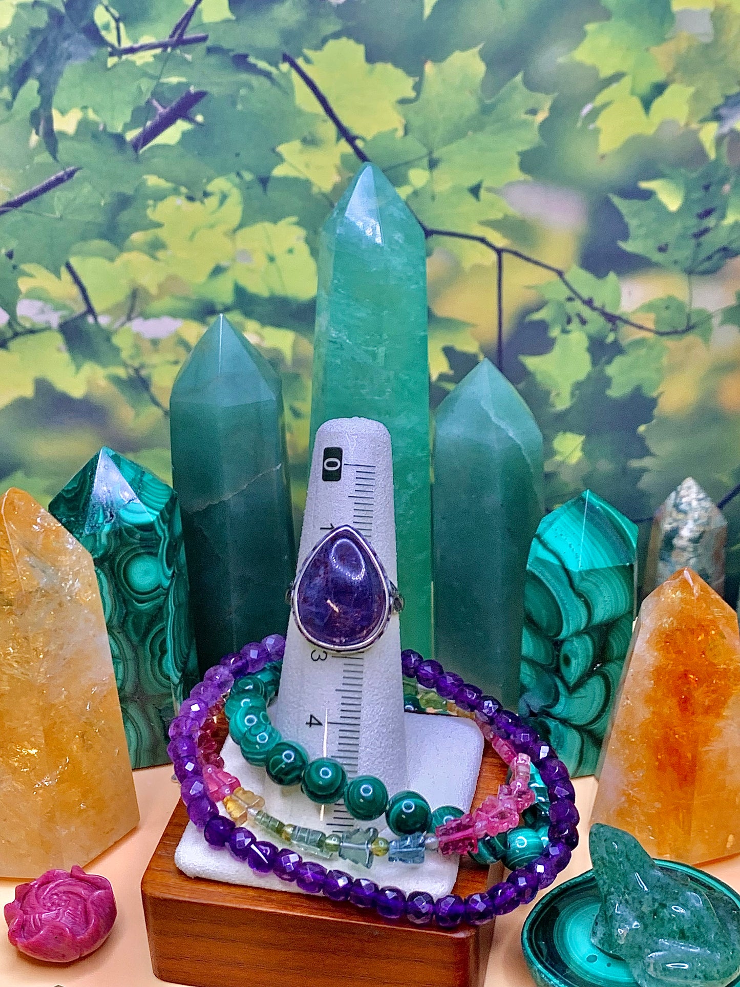 Iolite with Confetti Sunstone Ring in Sterling Silver (Vintage Style)