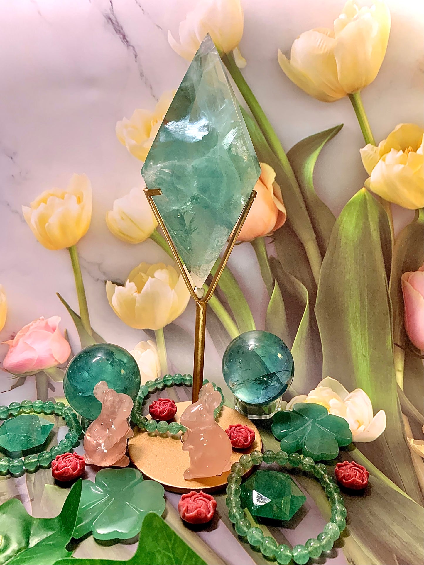 Green Fluorite Diamond 💎 on Stand