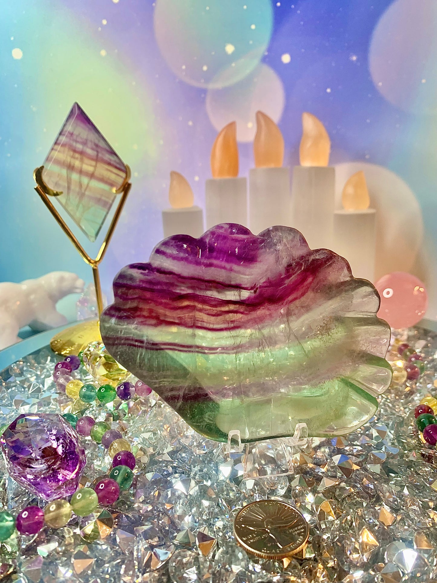 Purple & Teal Candy Fluorite Shell Bowl