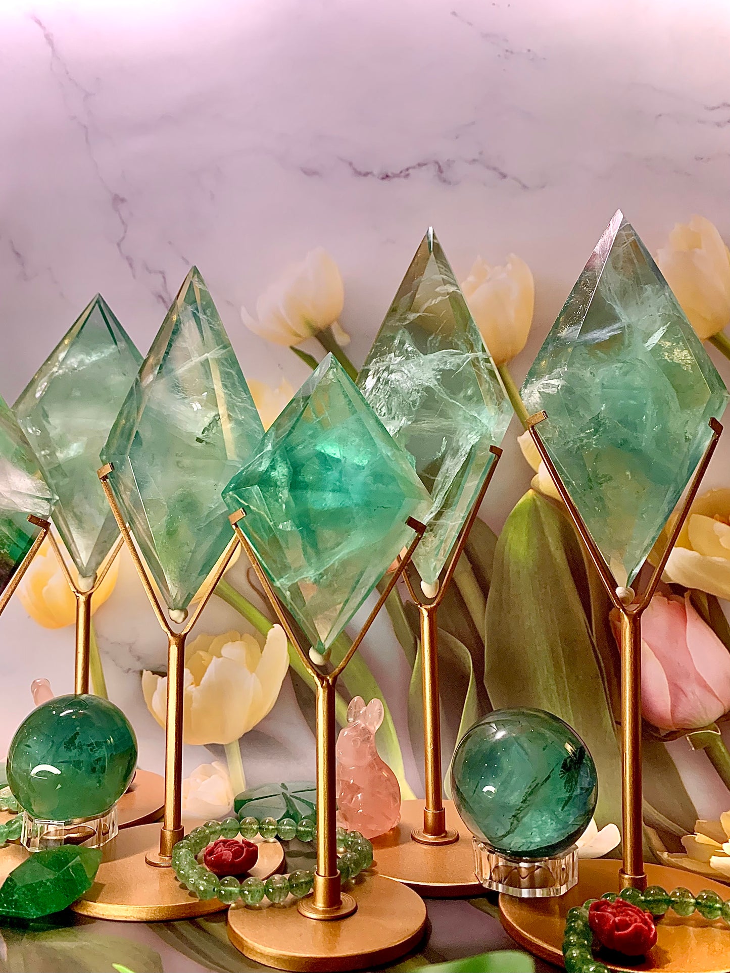 Green Fluorite Diamond 💎 on Stand