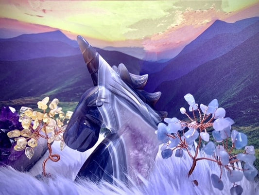 Agate & Amethyst Unicorn Carving