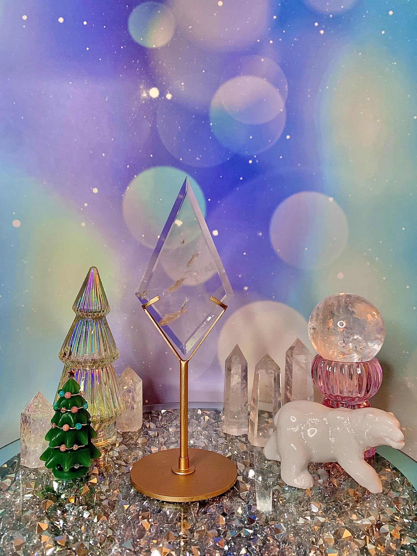 Clear Quartz Diamond on Stand