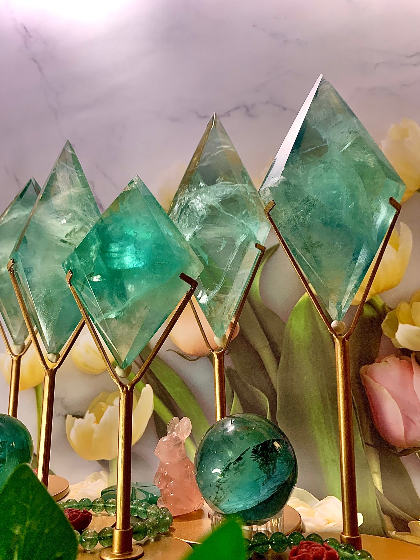 Green Fluorite Diamond 💎 on Stand