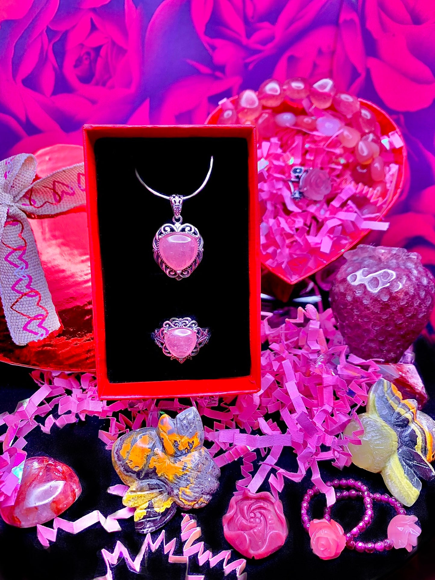 Vintage Style Sterling Silver & Rose Quartz Pendant & Ring Gift ๐ Set