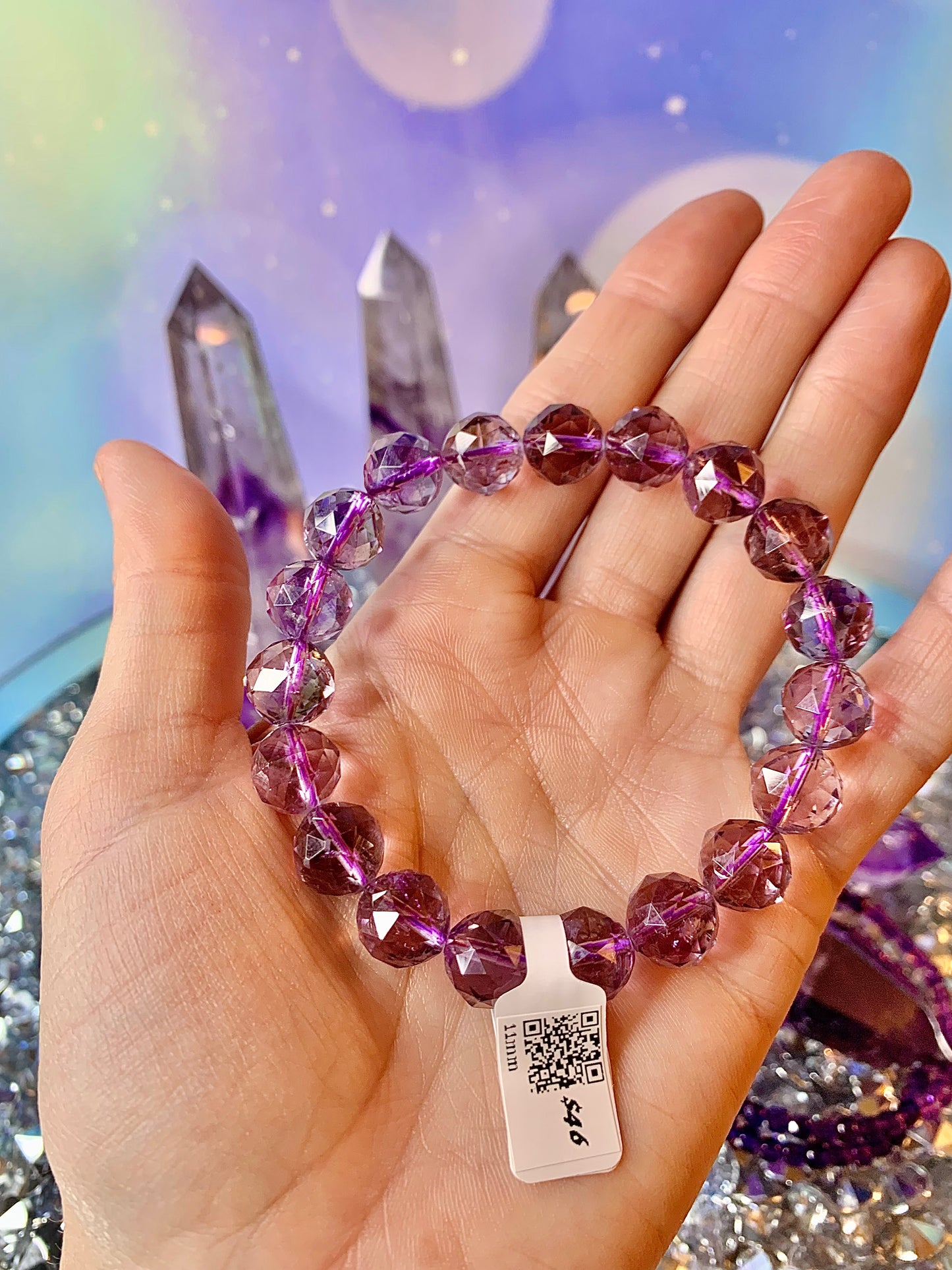Light Smokey Amethyst Faceted Round Bead Bracelet 11mm