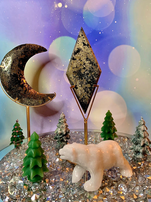 Pyrite Diamond in Quartz on Stand