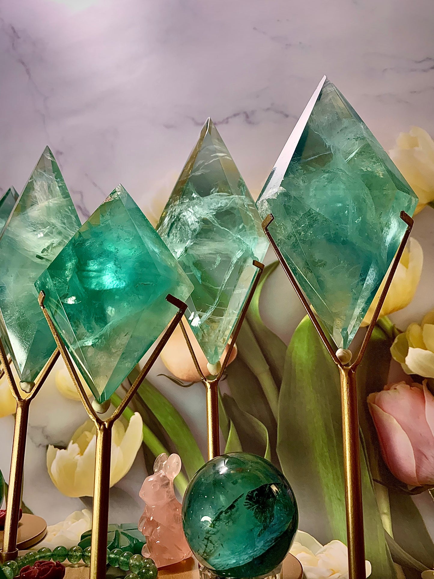 Green Fluorite Diamond 💎 on Stand