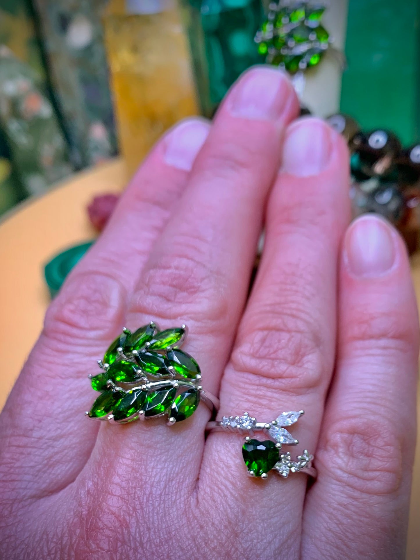 Chrome Diopside Heart 💚 Cut with Leaf Accents in Sterling Silver