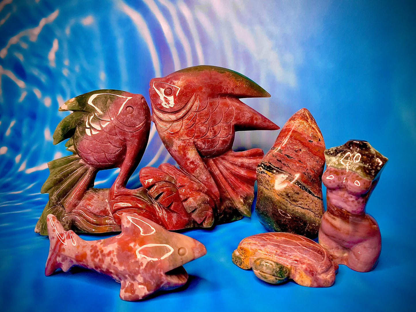 Ocean Jasper Angel Fish Pair Carving