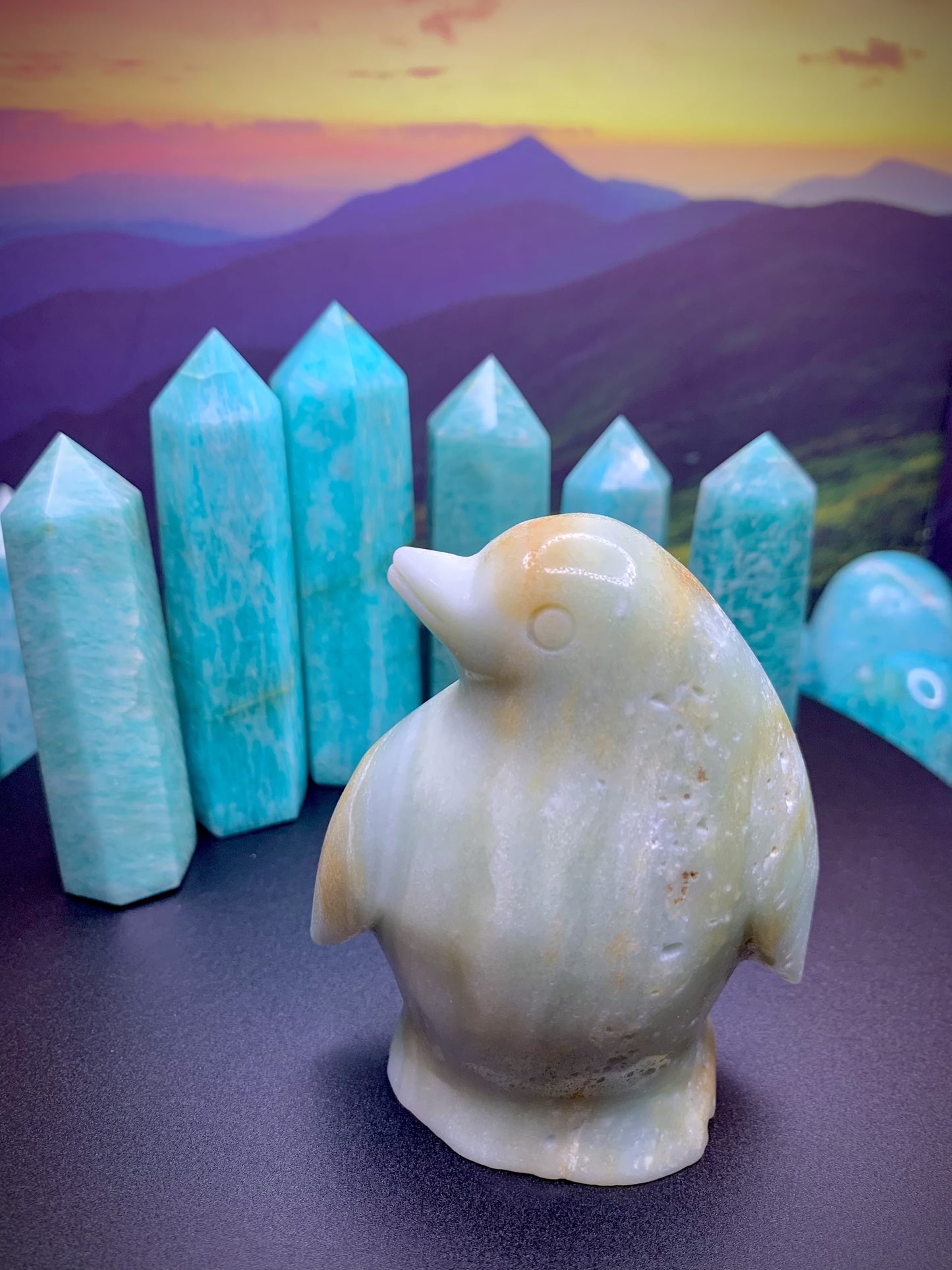 Blue Sky Amazonite Penguin Carving