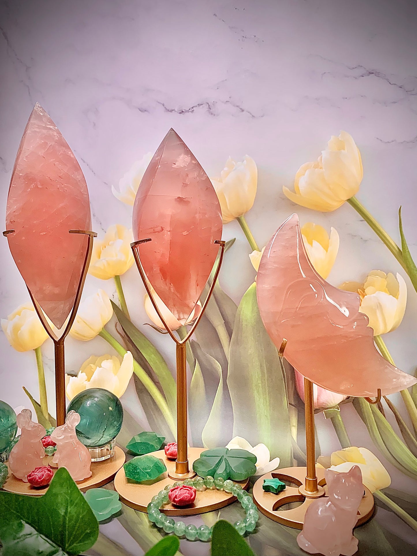 Flamingo 🦩 Pink HQ* Rose Quartz Double Tip Flame 🔥 on Stand (Larger)