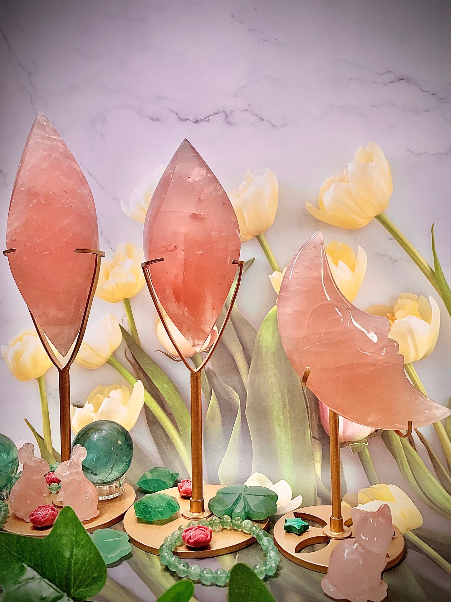 Flamingo 🦩 Pink HQ* Rose Quartz Double Tip Flame 🔥 on Stand (Smaller)