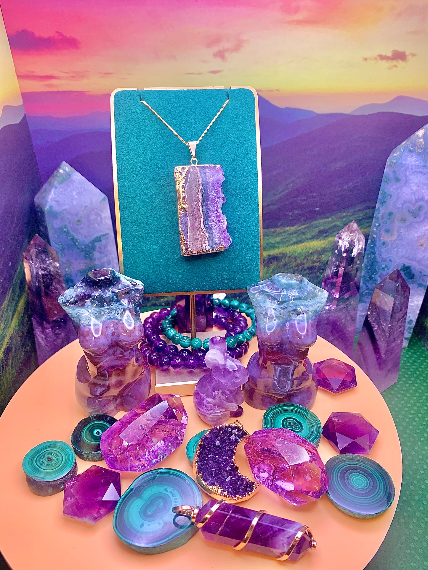 Amethyst Agate Slice Pendant