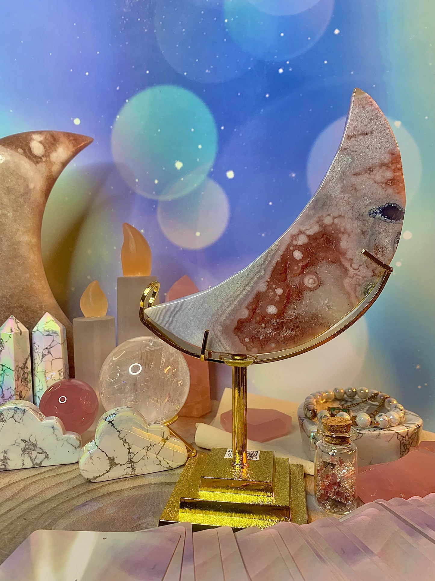 Pink Amethyst Crescent 🌙 Moon on Stand