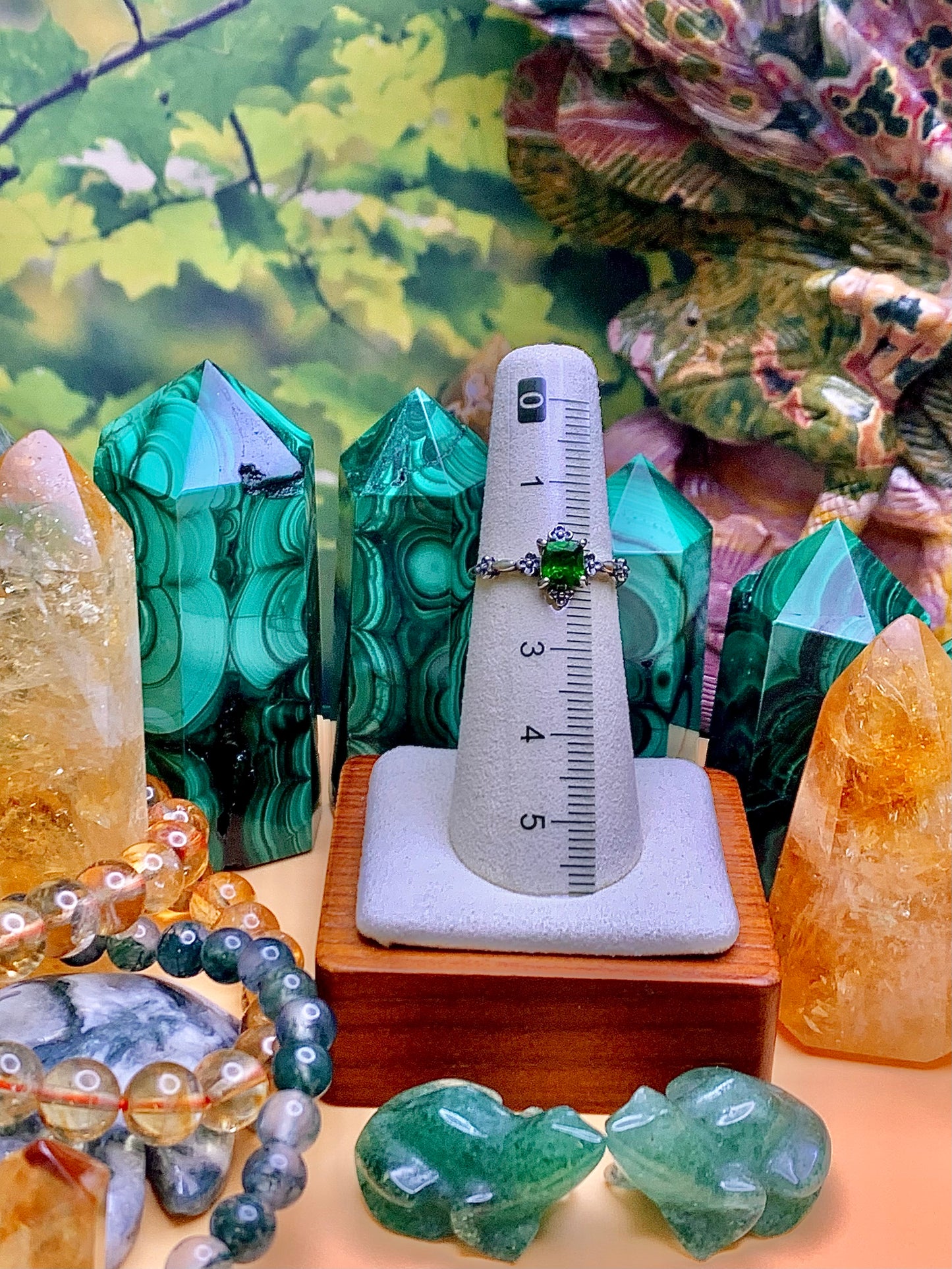 Chrome Diopside Square Cut Ring with Filigree Vintage Design