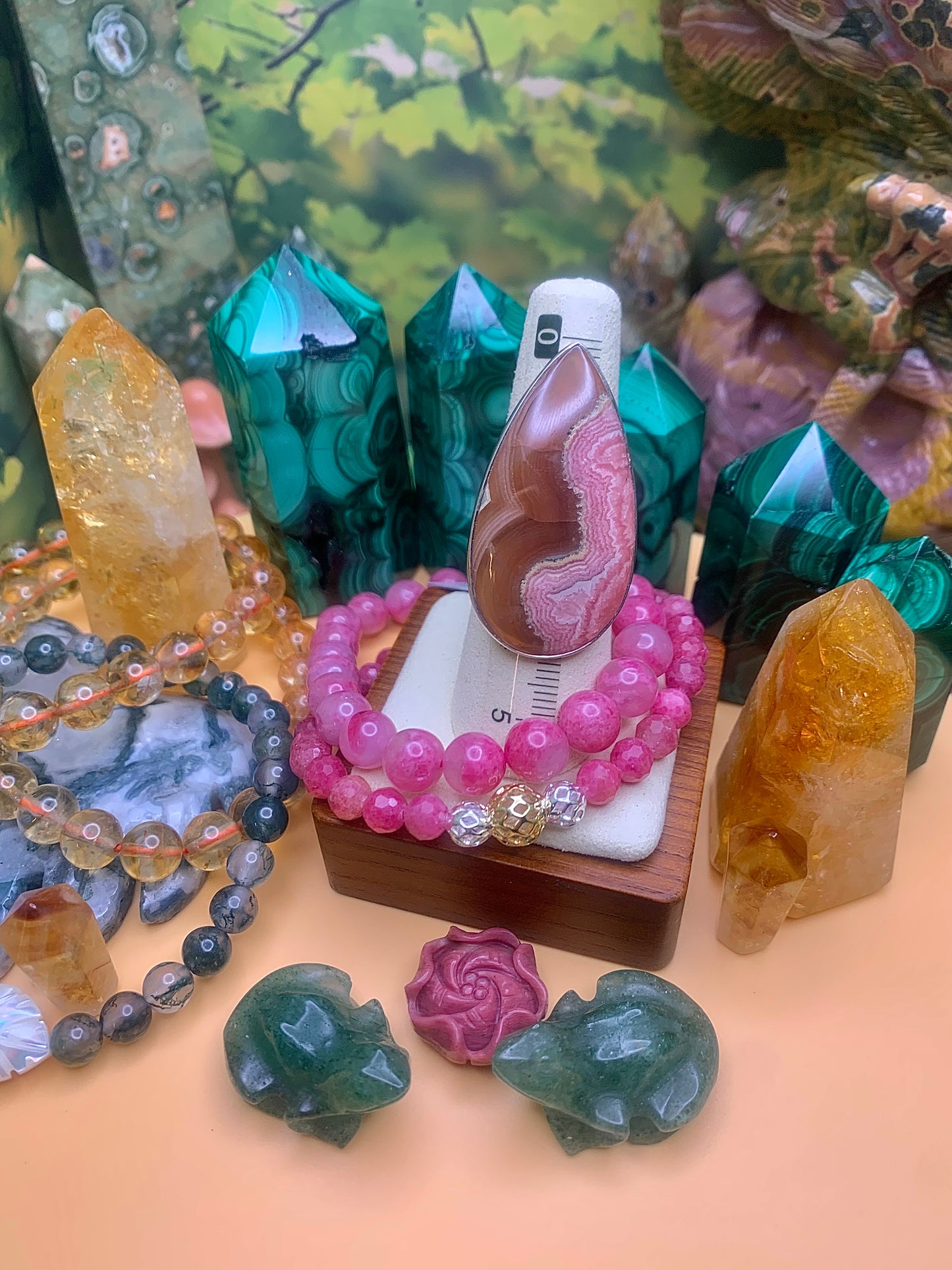 Gem Rhodochrosite HQ* Large Cabochon Teardrop Ring in Sterling Silver