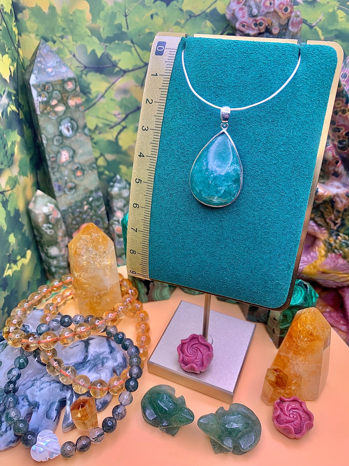 Green Muscovite Teardrop Cabochon Pendant set in Sterling Silver