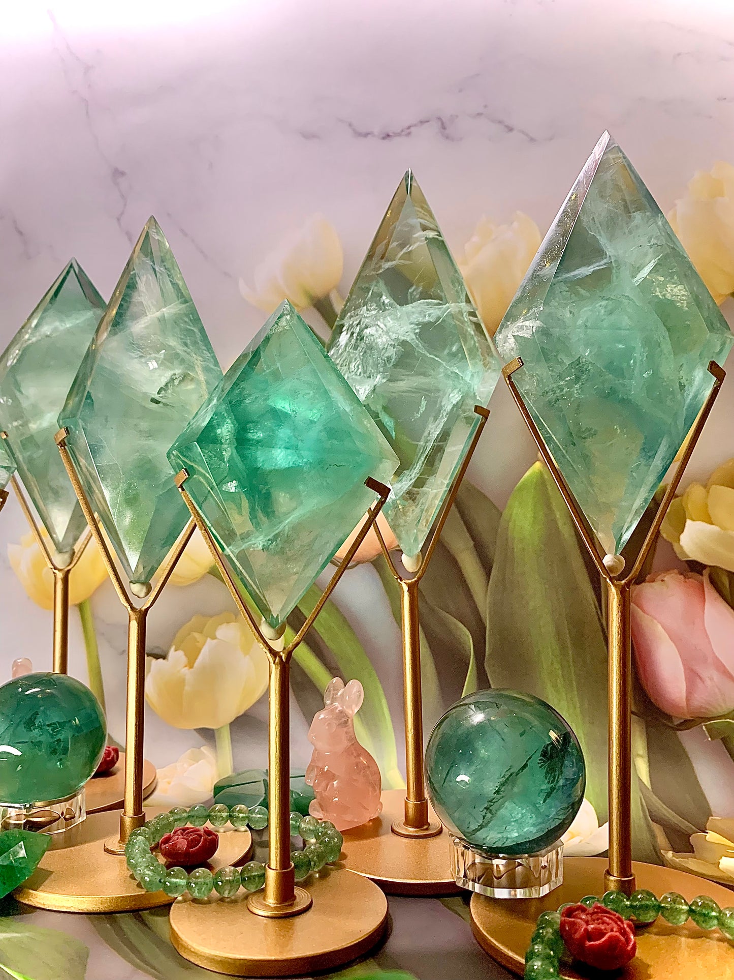 Green Fluorite Diamond 💎 on Stand