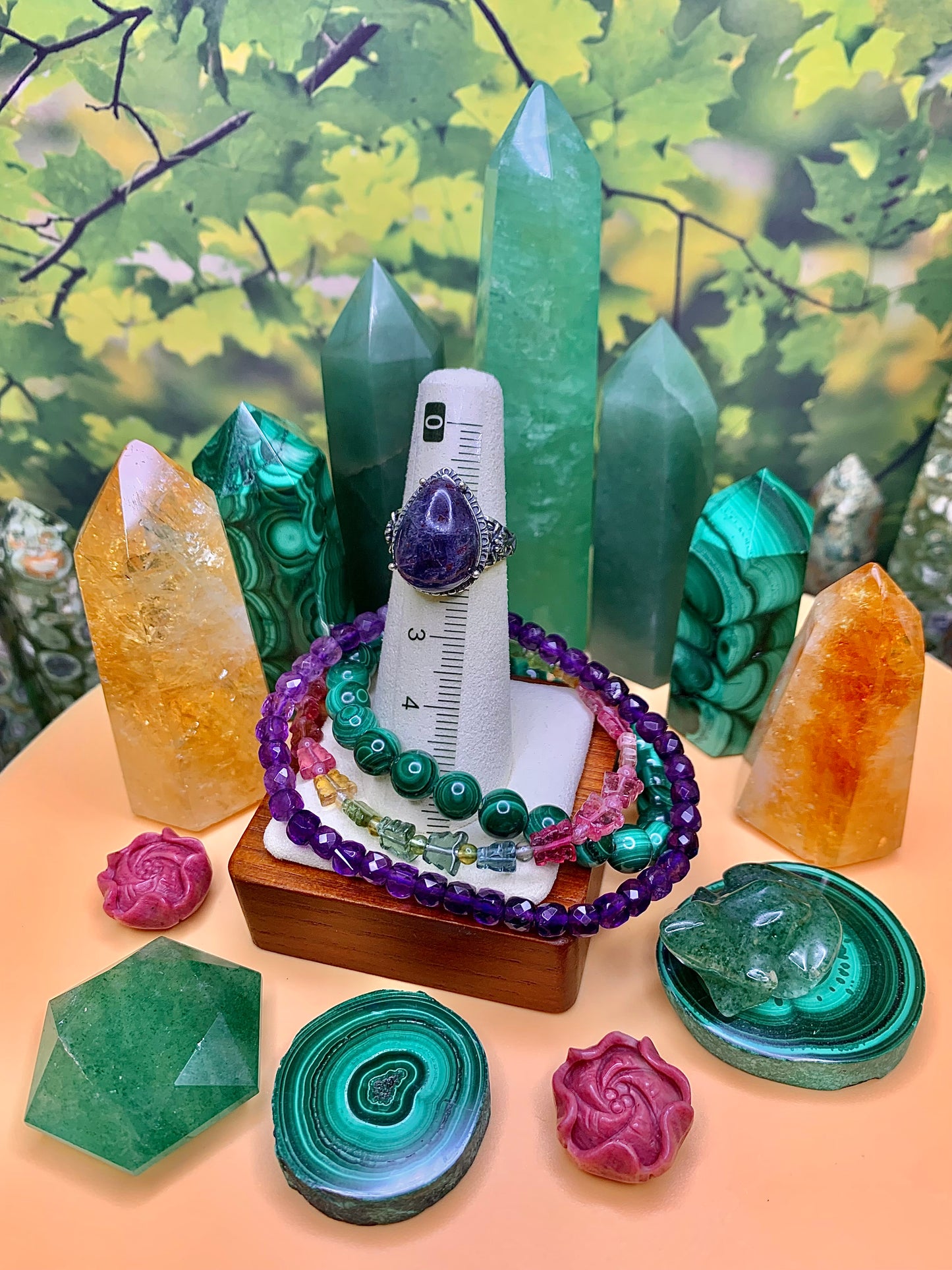 Iolite with Confetti Sunstone Ring in Sterling Silver (Vintage Style)