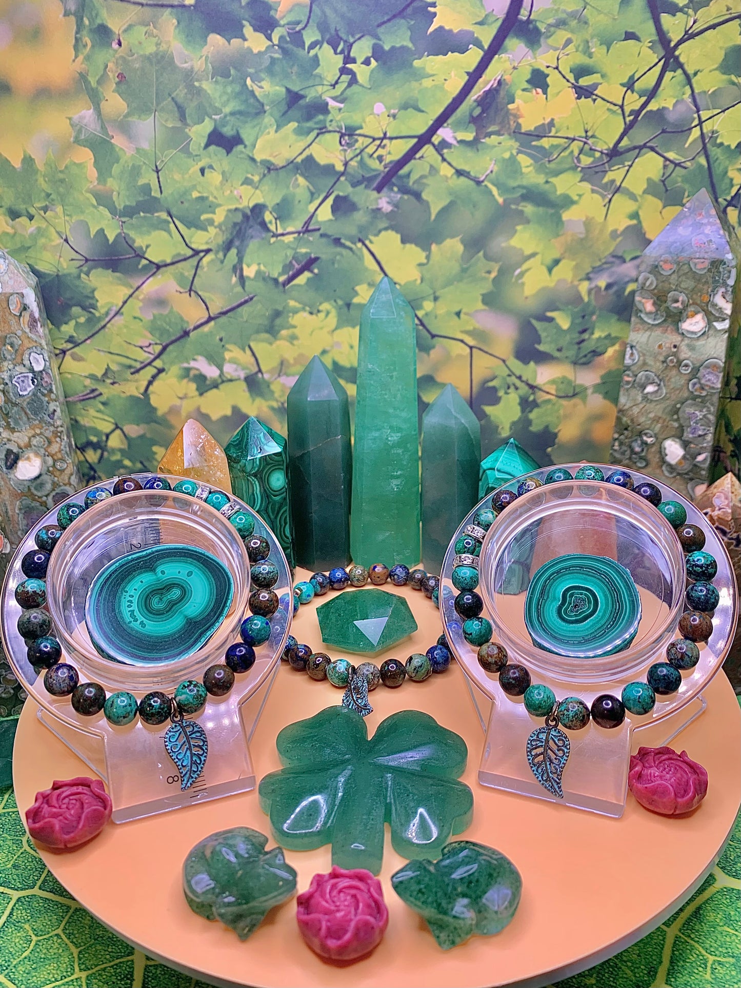 Azurite, Malachite & Chrysocolla Round Bead Bracelet 8-9mm