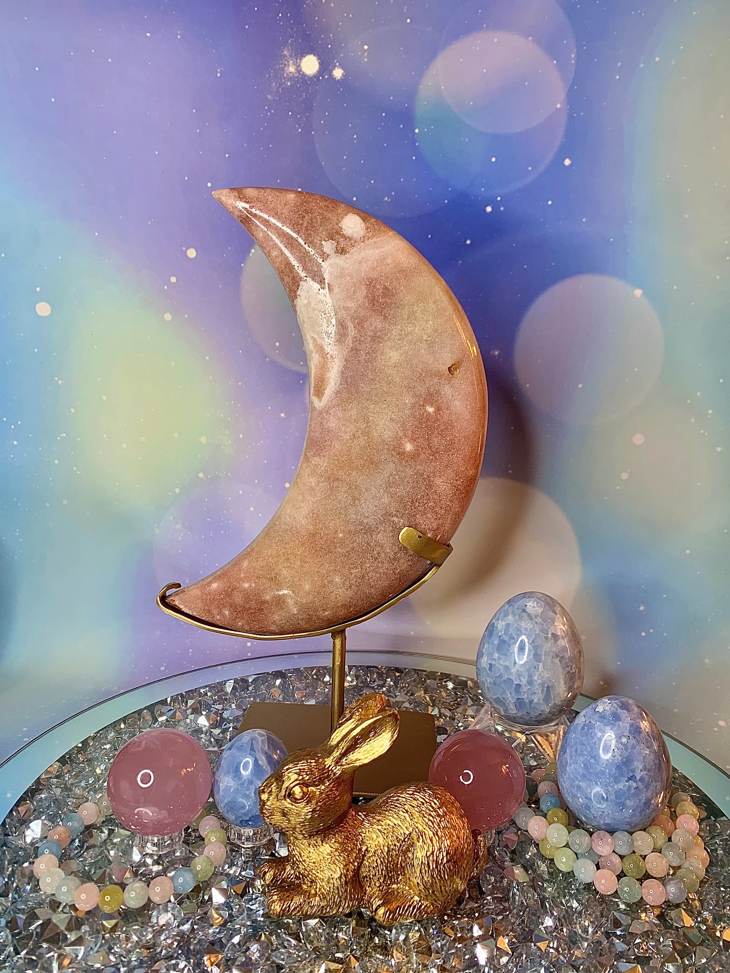 Brazilian Pink Amethyst Crescent 🌙 Moon On Stand
