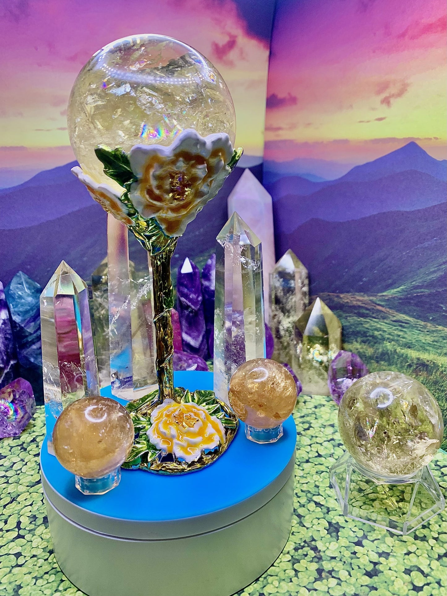 Decorative Flower Sphere Stand (Yellow & White Flower)